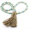 Wood Beads Garland with Tassels Farmhouse Rustic Wooden Prayer Bead String Wall Hanging Accent for Home Festival Decor. Teal Mix Distressed